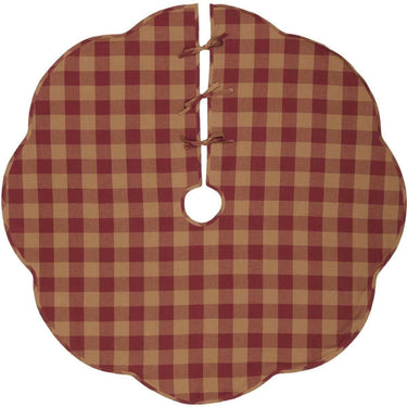 Burgundy Check Scalloped Christmas Tree Skirt 55 VHC Brands - The Fox Decor